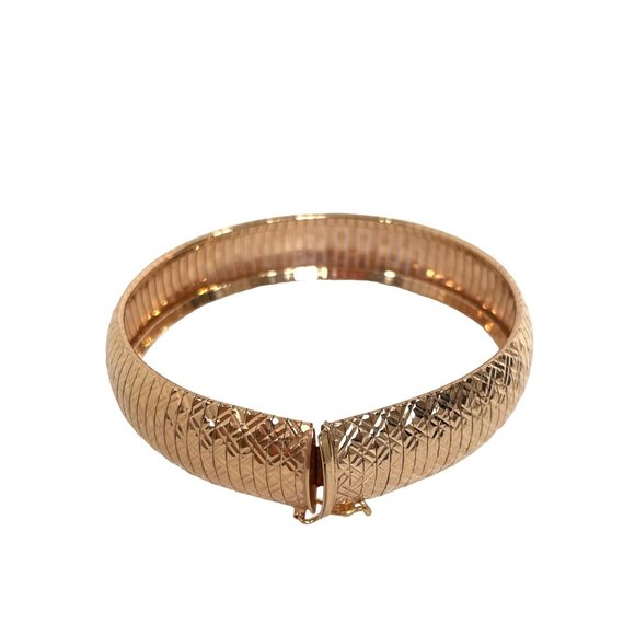 Bronze Italy Dyadema Fashion Bangle Bracelet Rose Gold Color 7.75” x.25” Bends - Picture 4 of 13